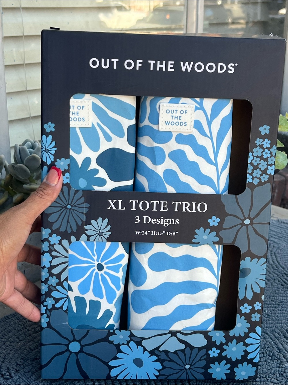 XL Tote Trio - Blue Patterned Set